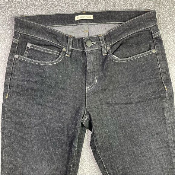 Eileen Fisher Jeans Women's 2 Black Skinny Mid-Rise Denim Stretch Organic Cotton - Picture 2 of 16